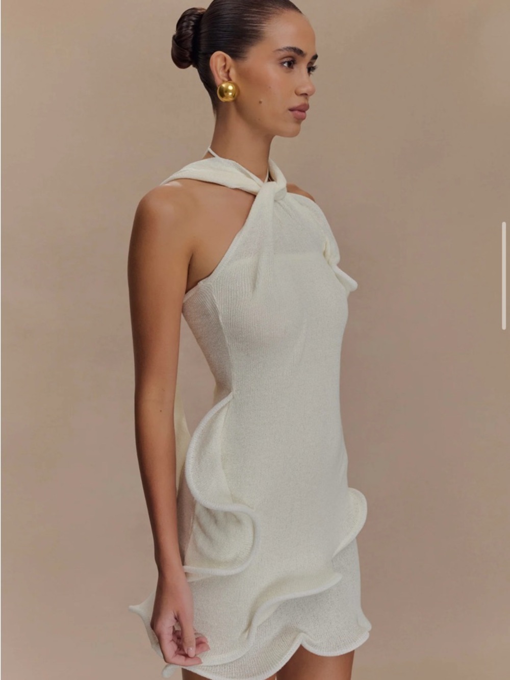 Meshki Ivory One-Shoulder Ruffle Mini Dress - Picture 4 of 8